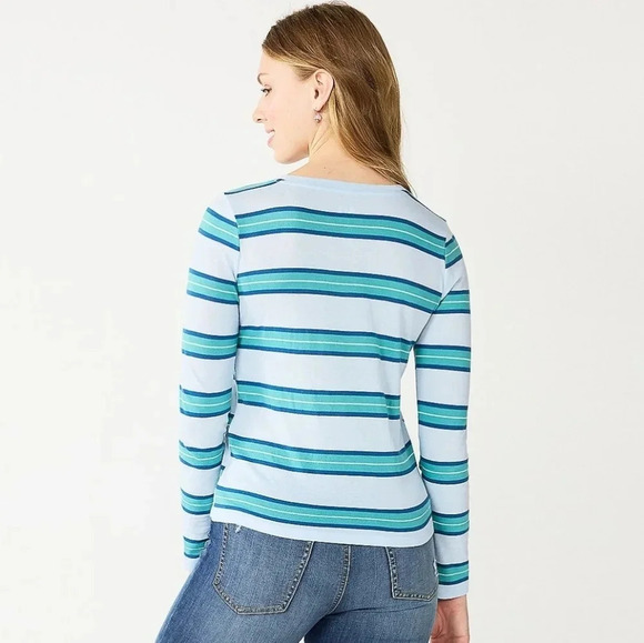SO | Essential Crewneck Long Sleeve T-Shirt in Blue Stripe sz Various - Picture 9 of 9